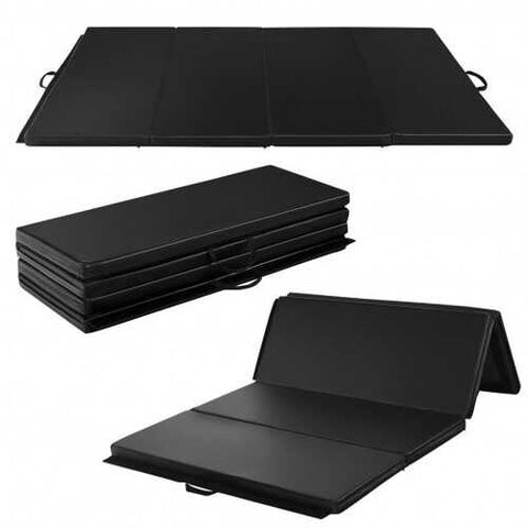 Gymnastics PU Mat  Thick Folding Panel Gym Fitness Exercise-Black - Color: Black