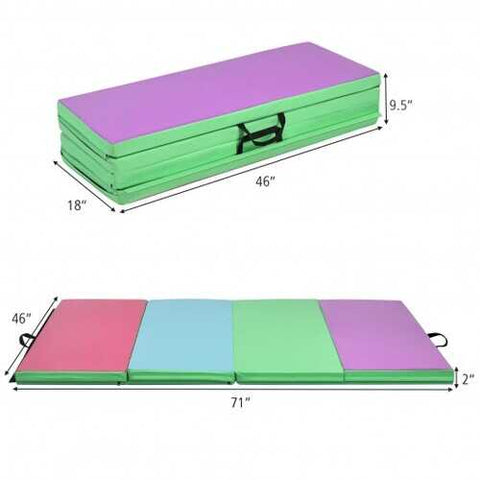 Gymnastics PU Mat  Thick Folding Panel Gym Fitness Exercise-Multicolor - Color: Multicolor