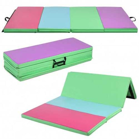 Gymnastics PU Mat  Thick Folding Panel Gym Fitness Exercise-Multicolor - Color: Multicolor