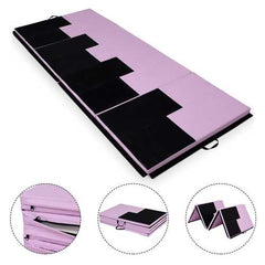 4' x 10' x 2" Gymnastics Mat Folding Portable Exercise Aerobics Exercise Mat - Color: Black & Pink