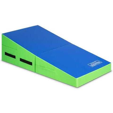 Folding Wedge Exercise Gymnastics Mat with Handles-Green - Color: Green