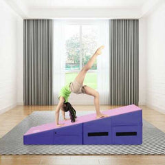 Folding Wedge Exercise Gymnastics Mat with Handles-Green