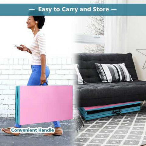 8' x 4' x 2" Folding Gymnastics Tumbling Mat-Blue&Pink - Color: Pink & Blue