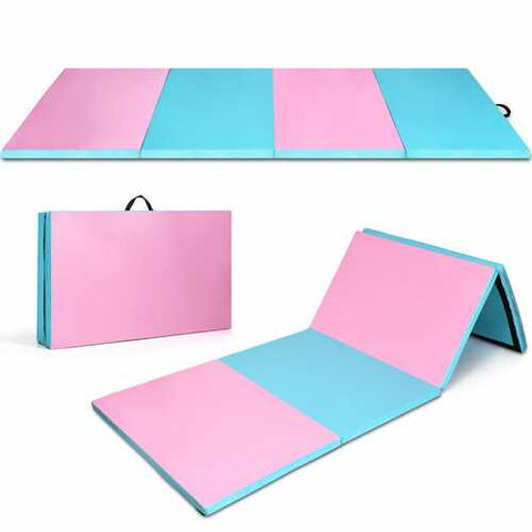 8' x 4' x 2" Folding Gymnastics Tumbling Mat-Blue&Pink - Color: Pink & Blue