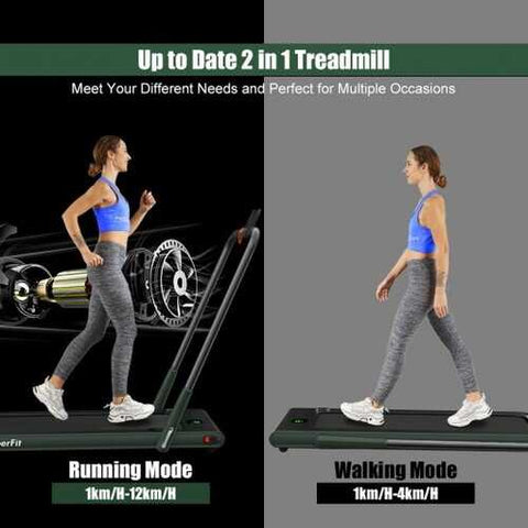 2-in-1 Folding Treadmill with RC Bluetooth Speaker LED Display-Green - Color: Green
