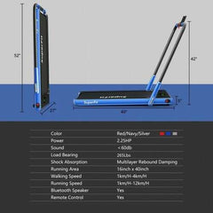 2-in-1 Folding Treadmill with RC Bluetooth Speaker LED Display-Blue - Color: Blue