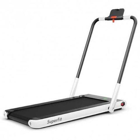 2-in-1 Folding Treadmill with RC Bluetooth Speaker LED Display-White - Color: White