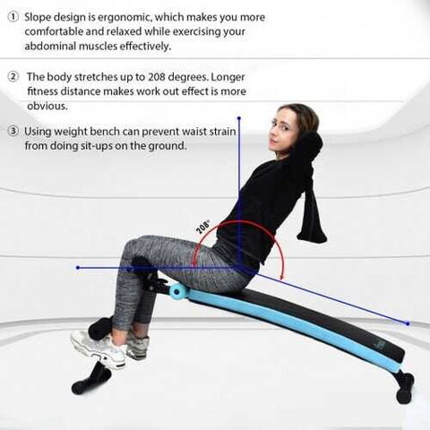 Folding Weight Bench Adjustable Sit-up Board Workout Slant Bench-Blue - Color: Blue