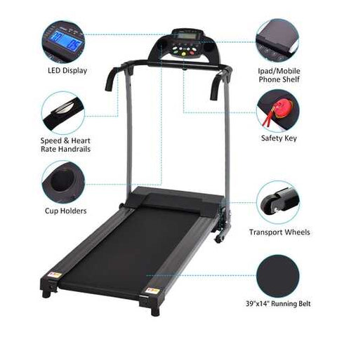 800 W Folding Fitness Treadmill Running Machine - Color: Black