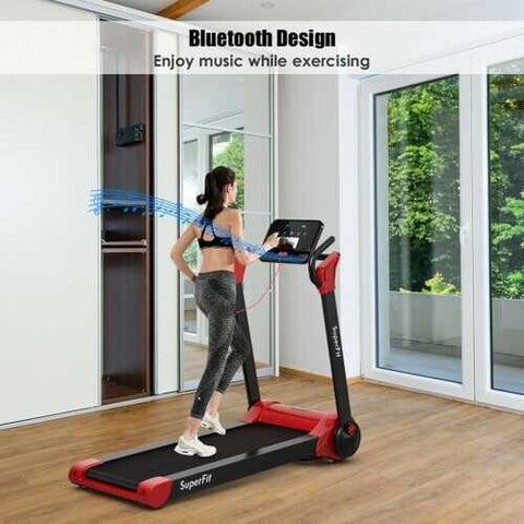 2.25 HP Electric Motorized Folding Running Treadmill Machine with LED Display-Red - Color: Red