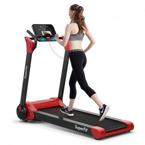 2.25 HP Electric Motorized Folding Running Treadmill Machine with LED Display-Red - Color: Red