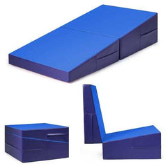 Folding Incline Tumbling Wedge Gymnastics Exercise Mat-Blue - Color: Blue