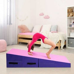 Folding Incline Tumbling Wedge Gymnastics Mat-Pink - Color: Pink