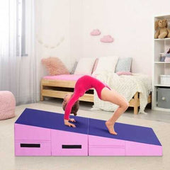 Folding Incline Tumbling Wedge Gymnastics Exercise Mat-Purple - Color: Purple