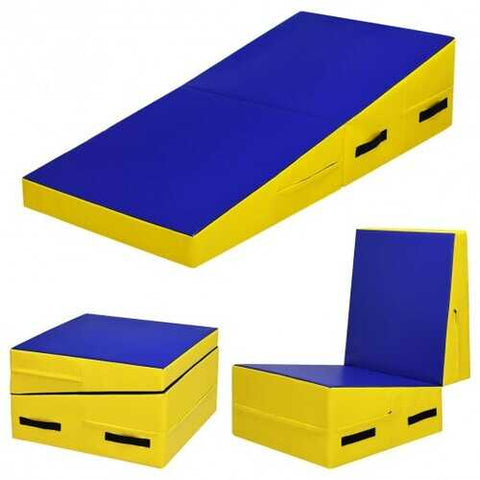 Folding Incline Mat Slope Cheese Gymnastics Gym Exercise Yellow - Color: Yellow