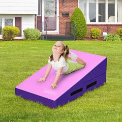 Incline Gymnastics Mat Wedge Ramp Gym Tumbling Exercise Mat-Pink & Purple - Color: Pink & Purple