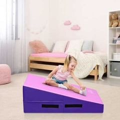 Incline Gymnastics Mat Wedge Ramp Gym Tumbling Exercise Mat-Pink & Purple - Color: Pink & Purple