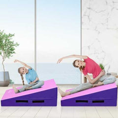 Incline Gymnastics Mat Wedge Ramp Gym Tumbling Exercise Mat-Pink & Purple - Color: Pink & Purple