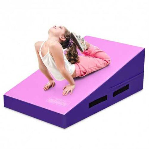 Incline Gymnastics Mat Wedge Ramp Gym Tumbling Exercise Mat-Pink & Purple - Color: Pink & Purple