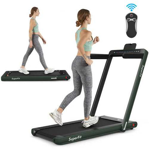 2-in-1 Electric Motorized Health and Fitness Folding Treadmill with Dual Display and Bluetooth Speaker-Green - Color: Green