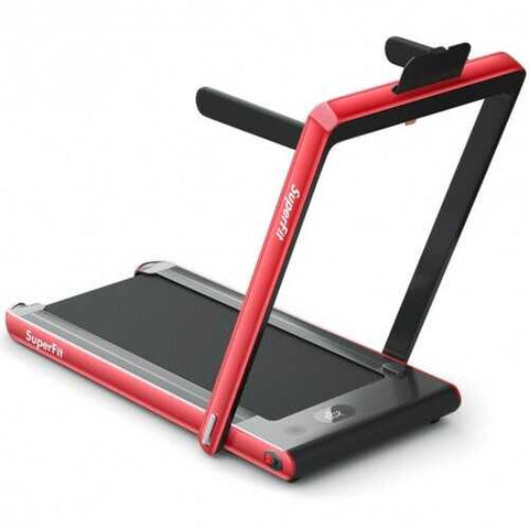 2-in-1 Electric Motorized Health and Fitness Folding Treadmill with Dual Display and Bluetooth Speaker-Red - Color: Red