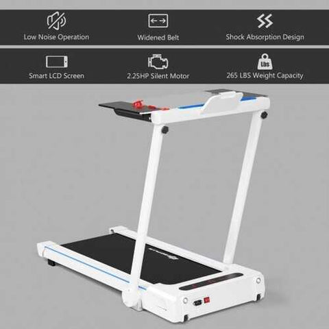2.25HP Folding Treadmill Running Machine with Table Speaker Remote  - Color: White
