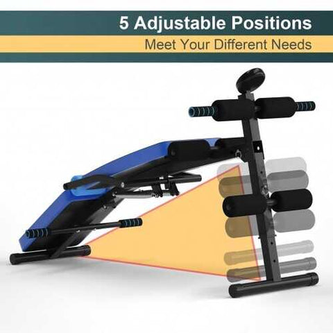 Multi-Functional Foldable Weight Bench Adjustable Sit-up Board with Monitor-Blue - Color: Blue