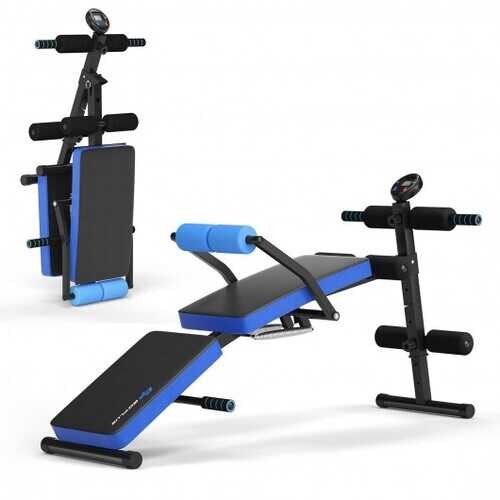 Multi-Functional Foldable Weight Bench Adjustable Sit-up Board with Monitor-Blue - Color: Blue