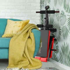 Multi-Functional Foldable Weight Bench Adjustable Sit-up Board with Monitor-Red - Color: Red
