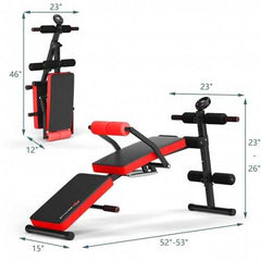 Multi-Functional Foldable Weight Bench Adjustable Sit-up Board with Monitor-Red - Color: Red