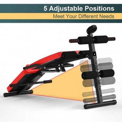 Multi-Functional Foldable Weight Bench Adjustable Sit-up Board with Monitor-Red - Color: Red