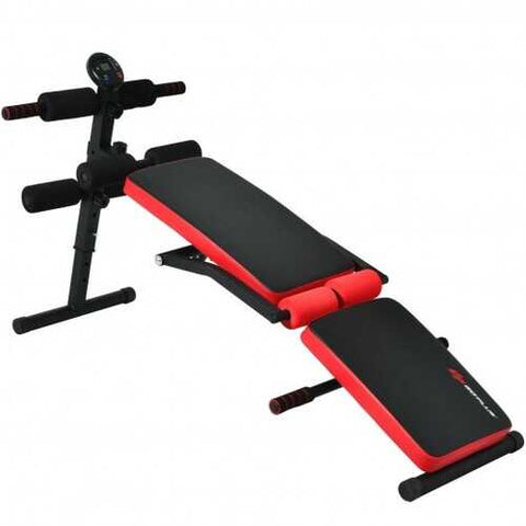 Multi-Functional Foldable Weight Bench Adjustable Sit-up Board with Monitor-Red - Color: Red