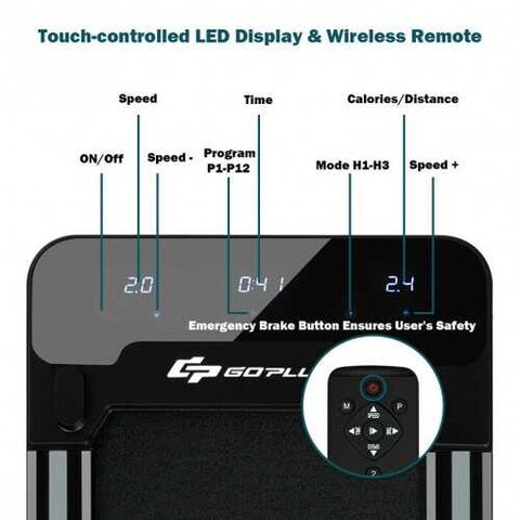 1 HP Electric Walking Jogging Treadmill with Touchable LED Display and Wireless Remote Control