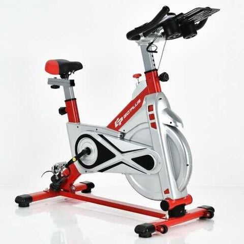Stationary Silent Belt Adjustable Exercise Bike with Phone Holder and Electronic Display-Red - Color: Red