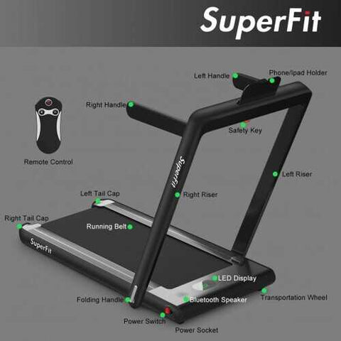 2 in 1 2.25 HP Under Desk Electric Installation-Free Folding Treadmil  with Bluetooth Speaker and LED Display-Black - Color: Black