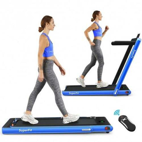 2 in 1 2.25 HP Under Desk Electric Installation-Free Folding Treadmil  with Bluetooth Speaker and LED Display-Navy - Color: Navy