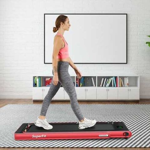 2 in 1 2.25 HP Under Desk Electric Installation-Free Folding Treadmil  with Bluetooth Speaker and LED Display-Red - Color: Red