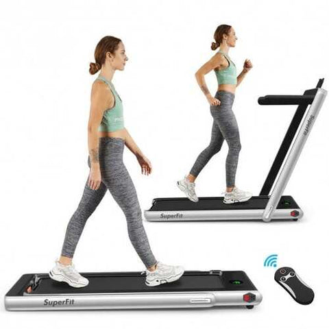 2 in 1 2.25 HP Under Desk Electric Installation-Free Folding Treadmil  with Bluetooth Speaker and LED Display-Silver - Color: Silver